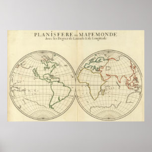 Pôster Mapa do mundo com latitude e Longititude