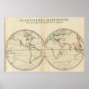 Pôster Mapa do mundo com latitude e Longititude