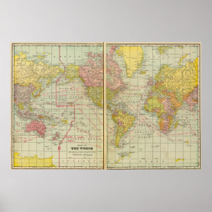 Pôster Mapa do mundo com pistas de transporte