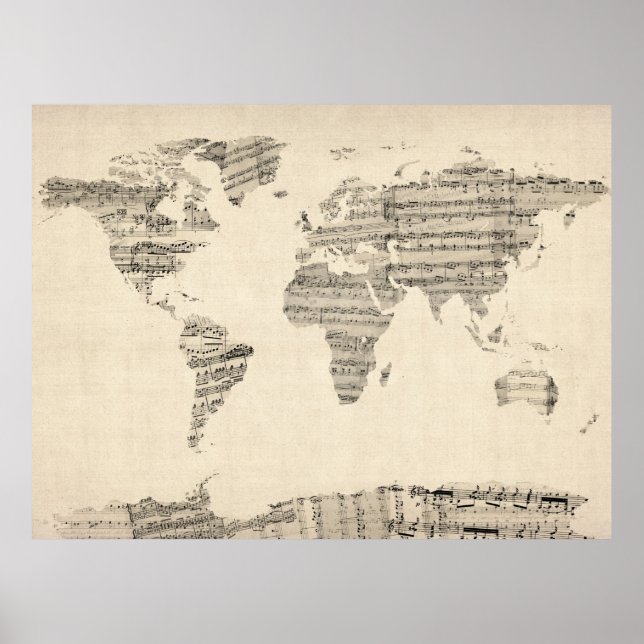 Pôster Mapa do Mundo da Música Velha (Frente)