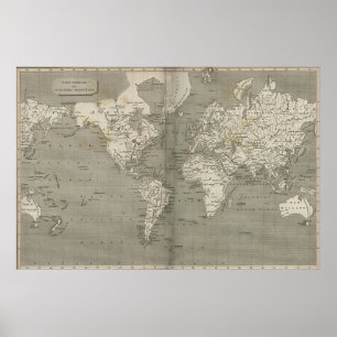 Poster Mapa do Mundo da Vintagem (1820) 2