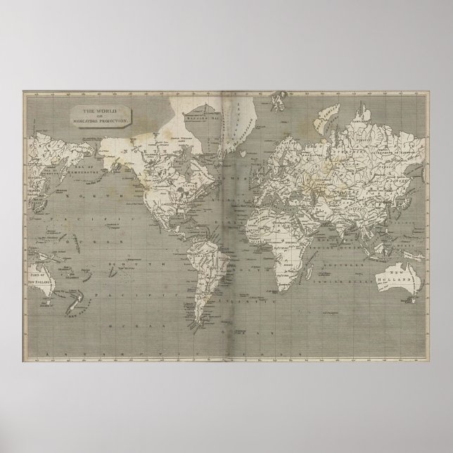 Poster Mapa do Mundo da Vintagem (1820) 2 (Frente)
