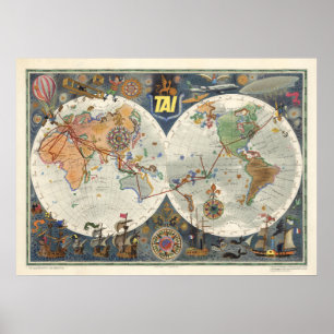 Poster Mapa do mundo de Aeriens Internationaux do