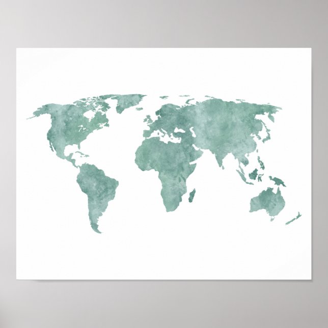 Poster Mapa do Mundo de Aquarela Verde do deserto (Frente)