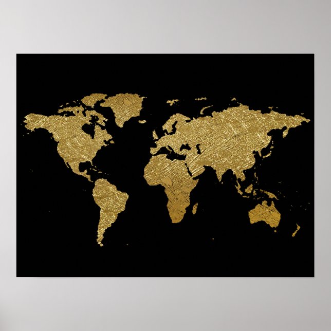 Poster mapa do mundo de cores do ouro (Frente)