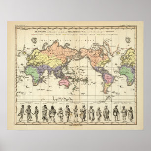 Pôster Mapa do mundo de estilos da roupa