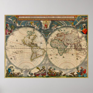 Poster Mapa do mundo de Totius Terrarum Orbis Tabula da
