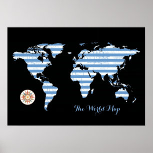 Pôster mapa do mundo decorativo stripy