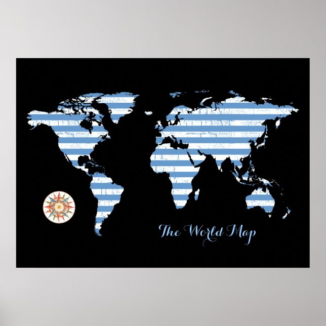 Pôster mapa do mundo decorativo stripy (Frente)