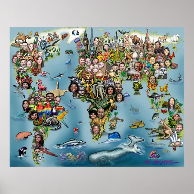 Poster Mapa do Mundo Divertido (Frente)
