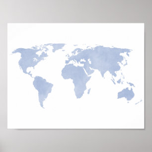 Poster Mapa do mundo do azul da serenidade