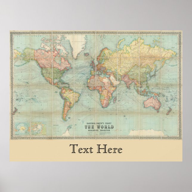 Poster Mapa do Mundo do Velho Mundo - O Gráfico de Bartol (Frente)
