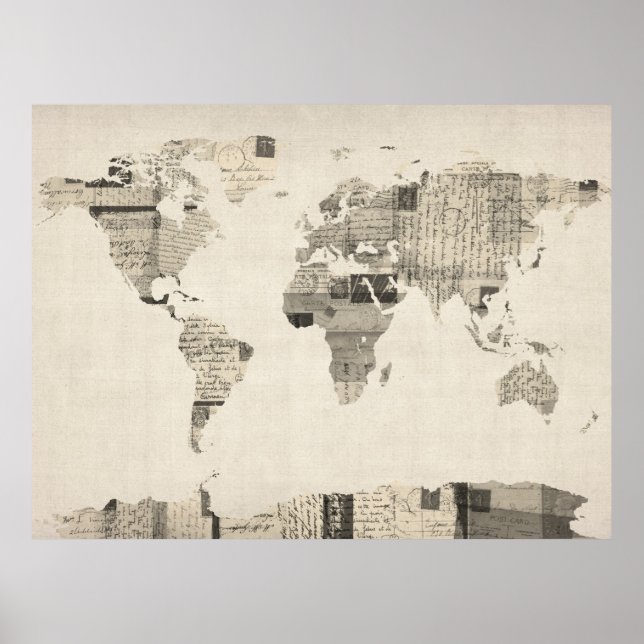 Poster Mapa do Mundo dos Cartões Postais Antigos (Frente)