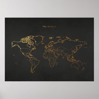 Poster Mapa do Mundo Dourado