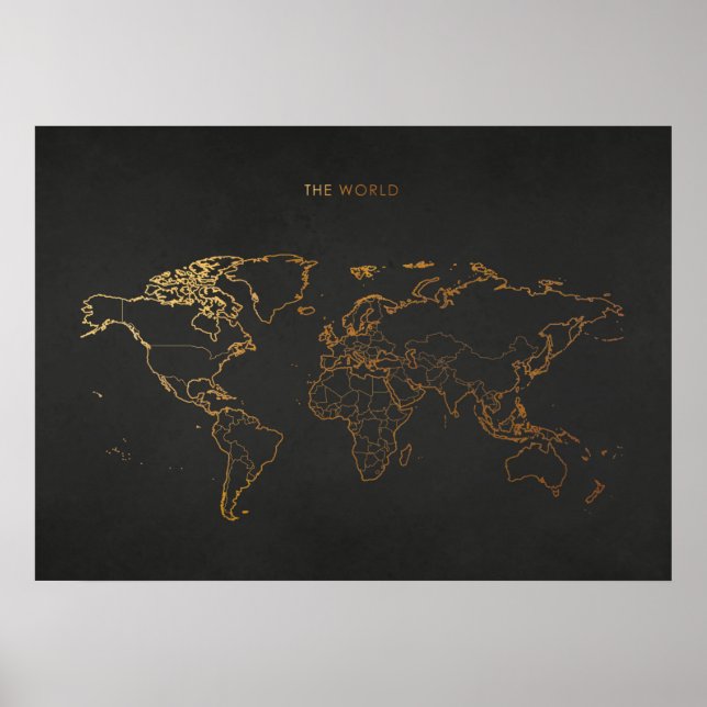 Poster Mapa do Mundo Dourado (Frente)