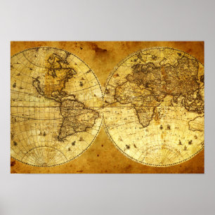 Poster Mapa do mundo dourado velho