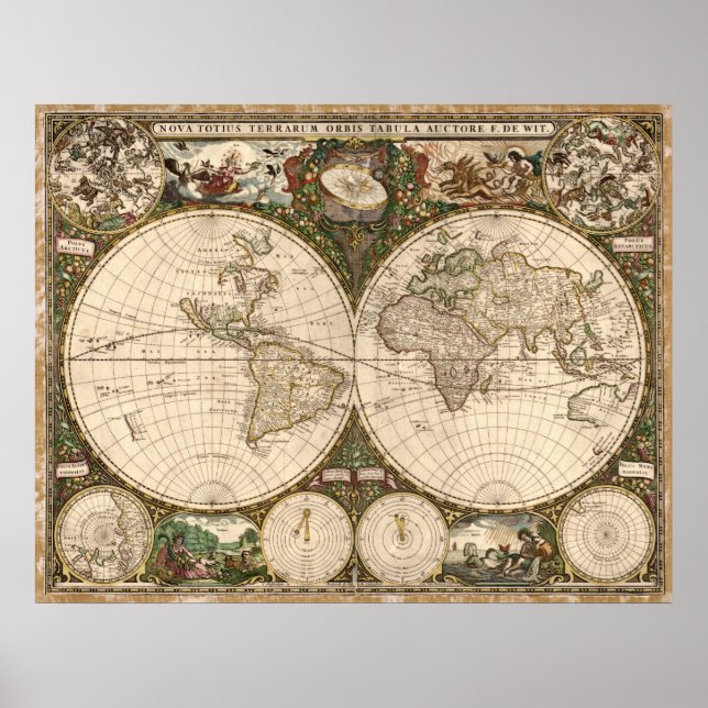 Poster Mapa do Mundo em 1660 (Frente)