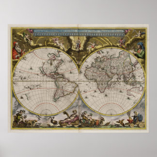Poster Mapa do Mundo em 1664