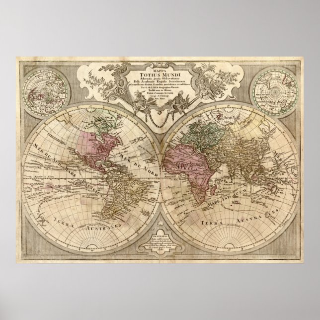 Pôster Mapa do Mundo em 1775 (Frente)