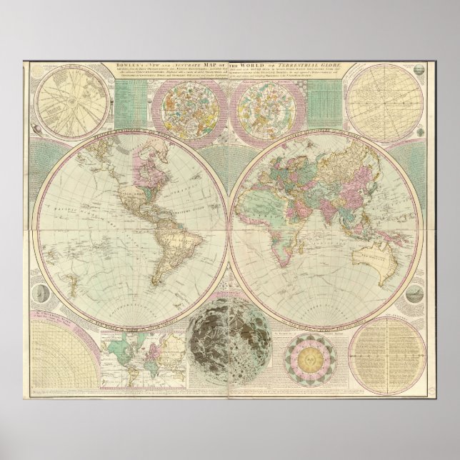 Pôster Mapa do Mundo em 1780 (Frente)