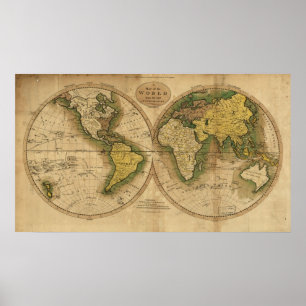 Pôster Mapa do Mundo em 1795