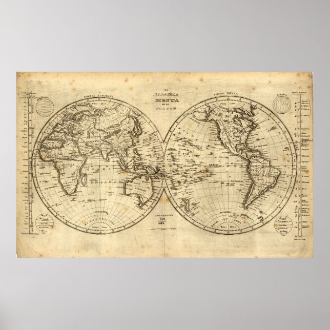 Pôster Mapa do Mundo em 1840 (Frente)