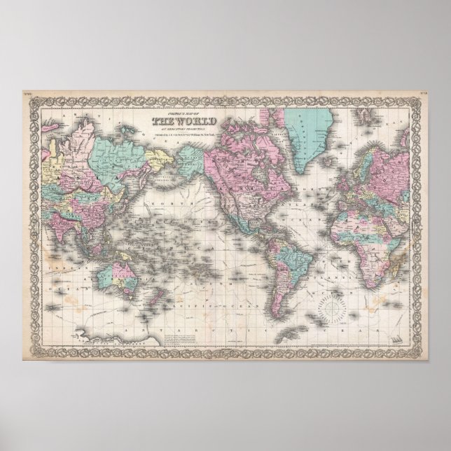 Poster Mapa do Mundo em 1855 (Frente)