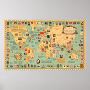 Poster Mapa do Mundo em Carimbo