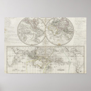 Poster Mapa do mundo em dois hemisférios