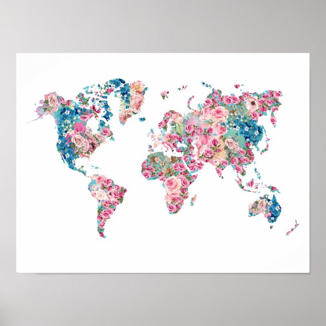 Poster Mapa do Mundo Floral (Frente)