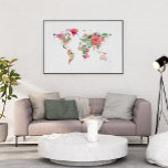 POSTER MAPA DO MUNDO FLORAL<br><div class="desc">Poster do Mapa Mundial Floral feito com arranjos de flor de cor d'água. presente de excelente para um amante de viagem.</div>