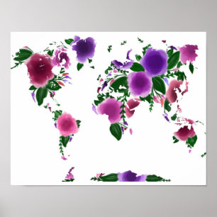 Pôster Mapa do mundo floral