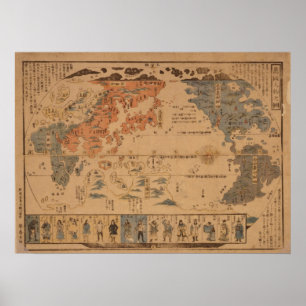 Poster Mapa do mundo japonês antigo