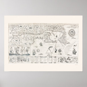 Pôster Mapa do mundo medieval Quebeque Novo-France