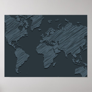 Poster Mapa do mundo minimalista cinzento monocromático