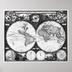 Poster Mapa do Mundo Negro e Branco (1665)