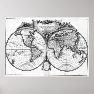 Poster Mapa do Mundo Negro e Branco (1782)