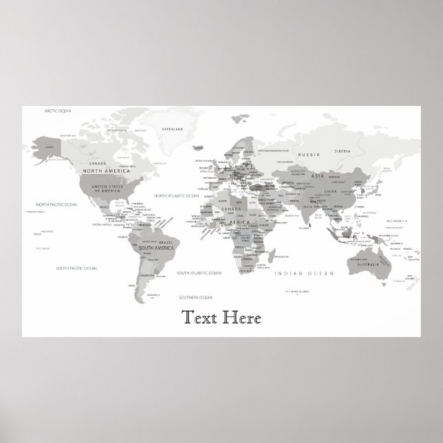 Poster Mapa do Mundo Negro E Branco Personalizado (Frente)