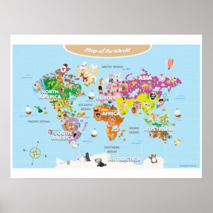 Pôster Mapa do mundo para os miúdos - bonitos e colorido