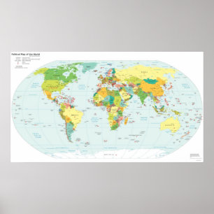 Pôster Mapa do mundo político & sufixos correspondentes