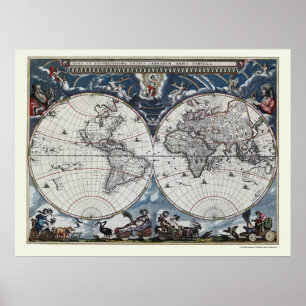 Pôster Mapa do mundo por Joana Blaeu - 1664