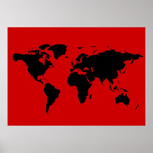 Pôster mapa do mundo preto e vermelho (Frente)