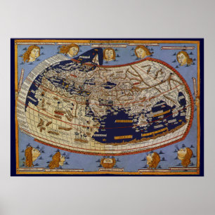 Pôster Mapa do mundo Ptolemaic antigo, Johannes de