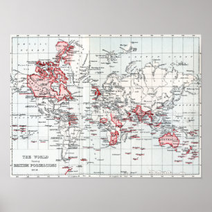 Poster Mapa do mundo que mostra possessões britânicas e