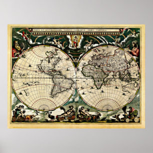 Pôster Mapa do mundo restaurado velho #2