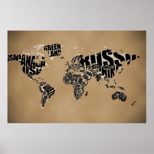 Pôster Mapa do mundo tipográfico