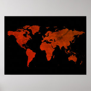 Poster mapa do mundo vermelho marrom