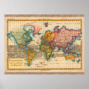 Pôster Mapa do Mundo Vintage