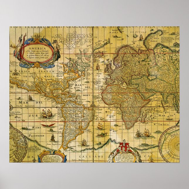 Pôster Mapa do Mundo Vintage (Frente)