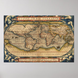 Poster Mapa do Mundo Vintage de Abraham Ortelius 1564